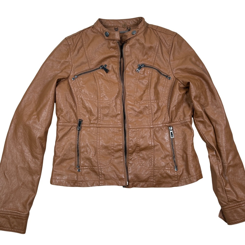 J2 JouJou Moto Jacket Womens Medium Brown Faux Leather Biker Edgy Baddie Urban